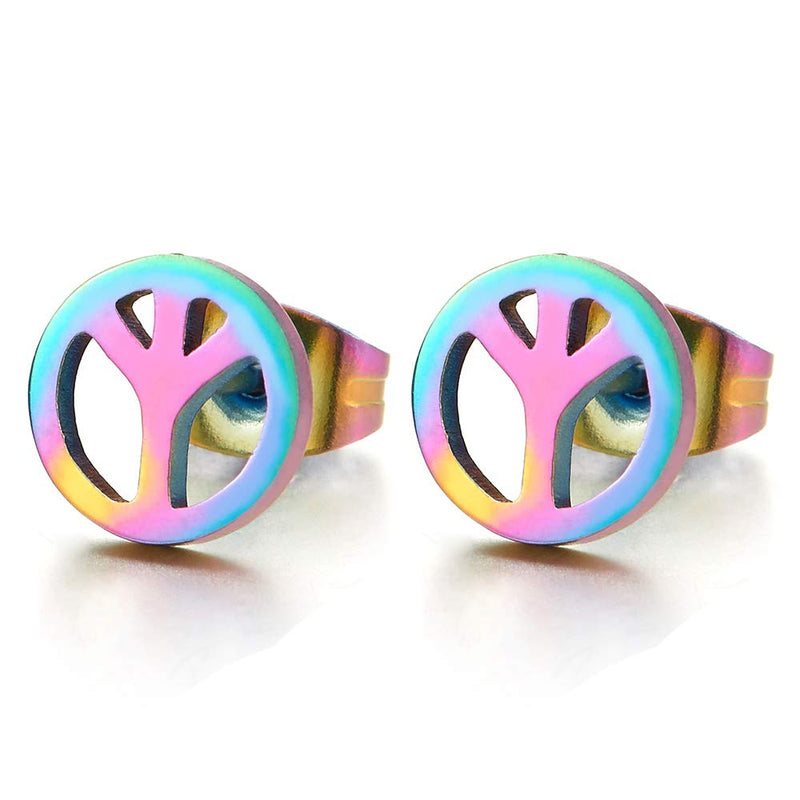 Unisex Anti-war Peace Sign Stud Earrings for Man and Women, Stainless Steel, 2pcs - coolsteelandbeyond
