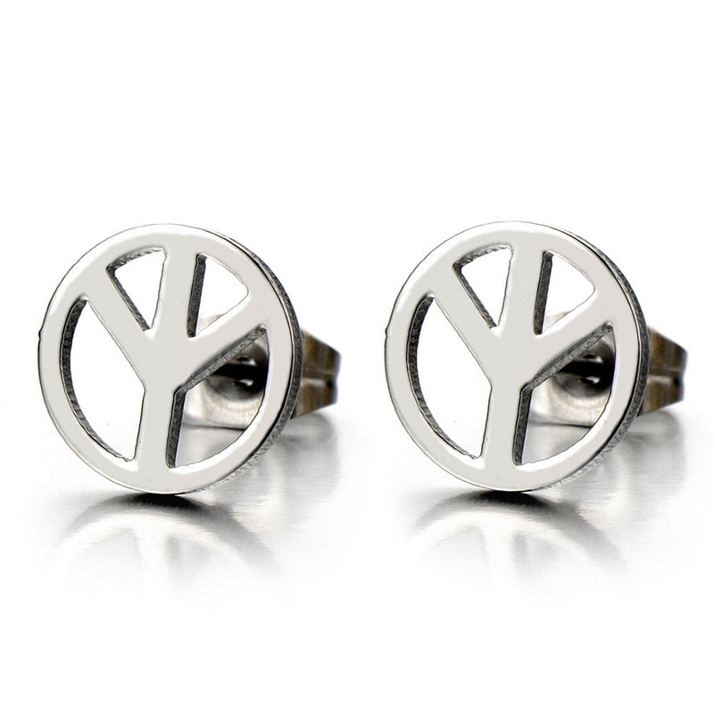 Unisex Anti-war Peace Sign Stud Earrings for Man and Women, Stainless Steel, 2pcs - coolsteelandbeyond