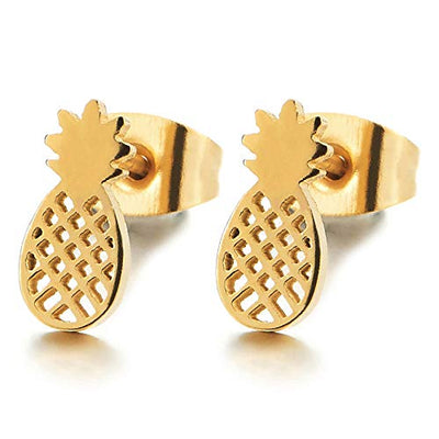 Unisex Gold Color Mesh Pineapple Stud Earrings for Man and Women, Stainless Steel, 2pcs - COOLSTEELANDBEYOND Jewelry
