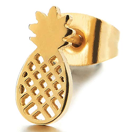 Unisex Gold Color Mesh Pineapple Stud Earrings for Man and Women, Stainless Steel, 2pcs - COOLSTEELANDBEYOND Jewelry