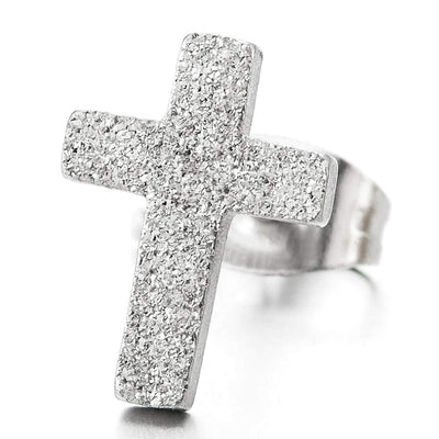 Unisex Mens Womens Satin Cross Stud Earrings of Stainless Steel, Biker, 2 Pcs - coolsteelandbeyond