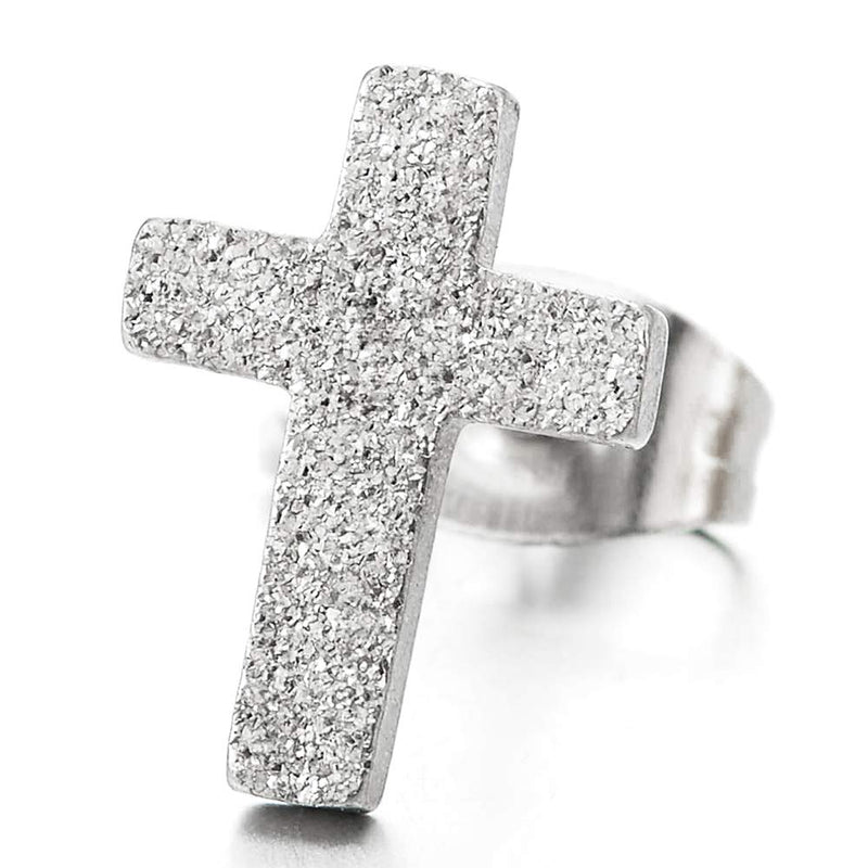 Unisex Mens Womens Satin Cross Stud Earrings of Stainless Steel, Biker, 2 Pcs - coolsteelandbeyond