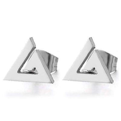 Unisex Mens Womens Stainless Steel Spiral Triangle Ancient Egypt Pyramid Stud Earrings - coolsteelandbeyond