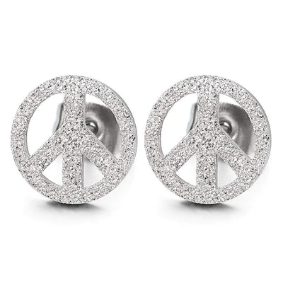 Unisex Satin Anti-war Peace Sign Stud Earrings for Man and Women, Stainless Steel, 2pcs - coolsteelandbeyond