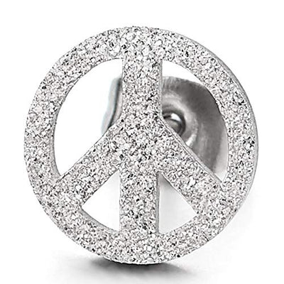 Unisex Satin Anti-war Peace Sign Stud Earrings for Man and Women, Stainless Steel, 2pcs - coolsteelandbeyond