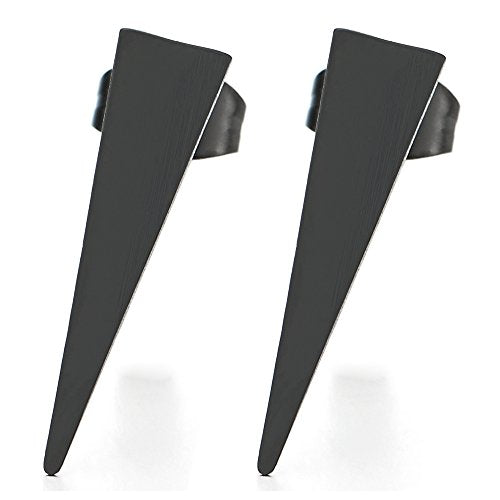 Unisex Stainless Steel Black Long Slim Triangle Stud Earrings for Man and Women, 2pcs - coolsteelandbeyond