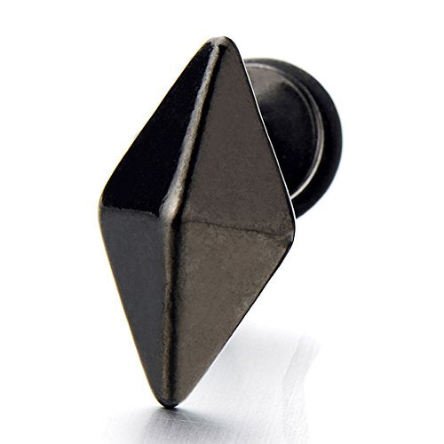 Unisex Stainless Steel Black Slim Pyramid Stud Earrings for Man and Women Screw Back, 2pcs - coolsteelandbeyond