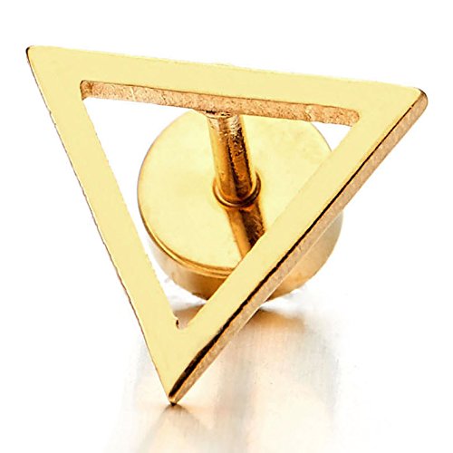 Unisex Stainless Steel Gold Color Open Triangle Stud Earrings for Man and Women, Screw Back 2pcs - COOLSTEELANDBEYOND Jewelry