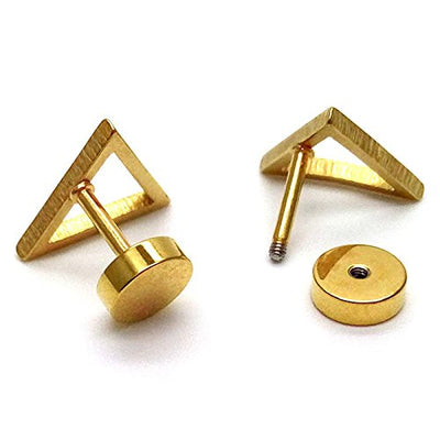 Unisex Stainless Steel Gold Color Open Triangle Stud Earrings for Man and Women, Screw Back 2pcs - COOLSTEELANDBEYOND Jewelry