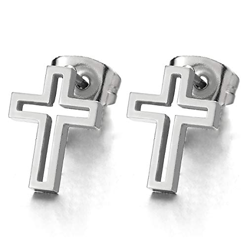 Unisex Stainless Steel Hollow Cross Stud Earrings for Men and Women, 2pcs - coolsteelandbeyond