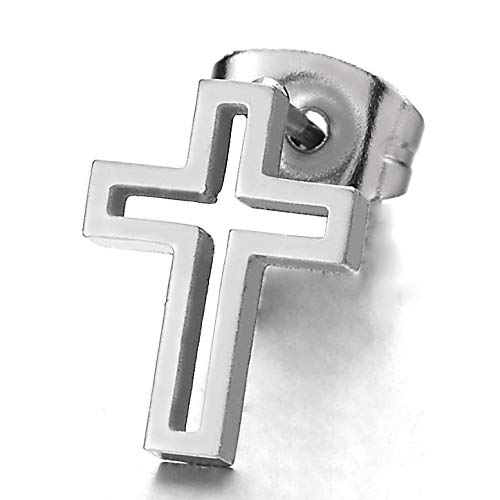 Unisex Stainless Steel Hollow Cross Stud Earrings for Men and Women, 2pcs - coolsteelandbeyond