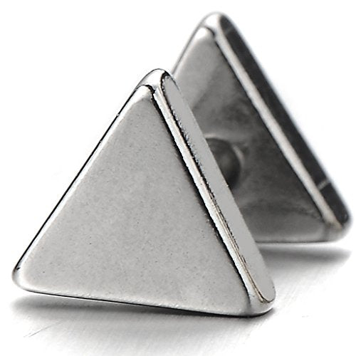 Unisex Stainless Steel Plain Triangle Screw Stud Earrings for Man and Women, 2pcs - coolsteelandbeyond