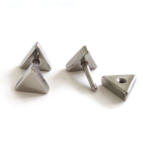 Unisex Stainless Steel Plain Triangle Screw Stud Earrings for Man and Women, 2pcs - coolsteelandbeyond