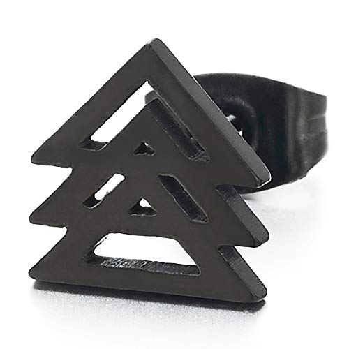 Unisex Stainless Steel Three Stacking Black Triangles Stud Earrings for Men and Women, 2pcs - coolsteelandbeyond