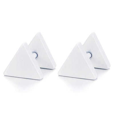 Unisex Stainless Steel White Plain Triangle Screw Stud Earrings for Men and Women, Screw Back, 2pcs - coolsteelandbeyond