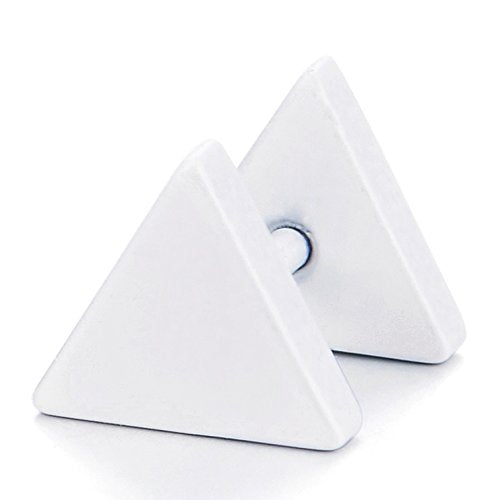 Unisex Stainless Steel White Plain Triangle Screw Stud Earrings for Men and Women, Screw Back, 2pcs - coolsteelandbeyond