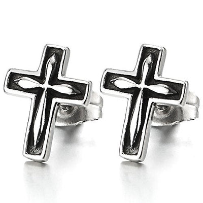 Unisex Vintage Cross Stud Earrings of Stainless Steel for Men and Women, 2pcs - coolsteelandbeyond