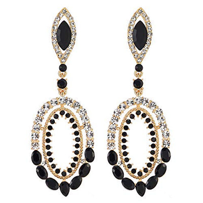 Victorian Marquise Crystal Rhinestone Cluster Large Oval Dangle Statement Earrings - COOLSTEELANDBEYOND Jewelry
