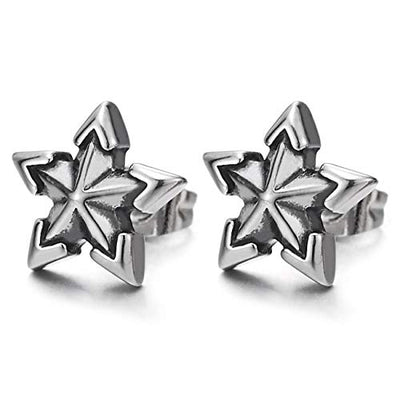 Vintage Stainless Steel Arrowhead Pentagram Star Stud Earrings for Men and Women, 2pcs - coolsteelandbeyond