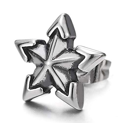 Vintage Stainless Steel Arrowhead Pentagram Star Stud Earrings for Men and Women, 2pcs - coolsteelandbeyond