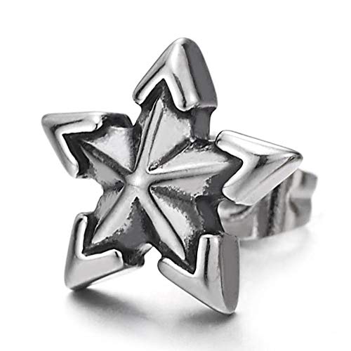 Vintage Stainless Steel Arrowhead Pentagram Star Stud Earrings for Men and Women, 2pcs - coolsteelandbeyond