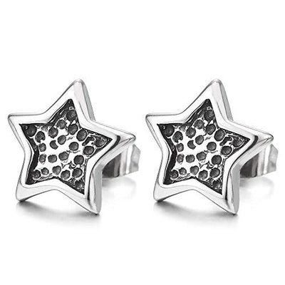 Vintage Stainless Steel Dotted Pentagram Star Stud Earrings for Men and Women, 2pcs - coolsteelandbeyond