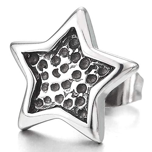 Vintage Stainless Steel Dotted Pentagram Star Stud Earrings for Men and Women, 2pcs - coolsteelandbeyond