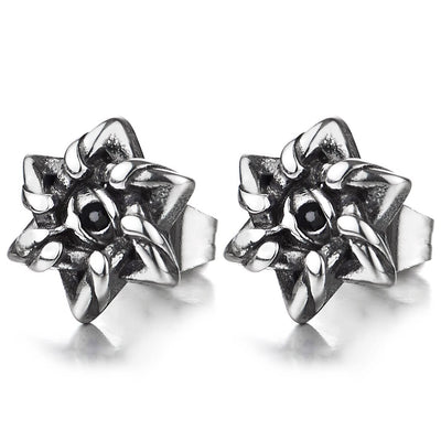 Vintage Stainless Steel Star-of-David Stud Earrings with Black Cubic Zirconia, Mens Womens, 2pcs - COOLSTEELANDBEYOND Jewelry