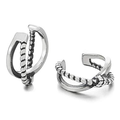 Vintage Steel Wreath Braided Knot Ear Cuff Ear Clip Non-Piercing Clip On Earrings for Men Women - coolsteelandbeyond