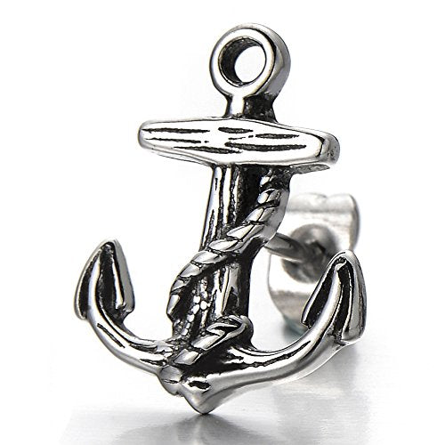 Vintage Style Stainless Steel Anchor Stud Earrings for Man and Women, 2pcs - coolsteelandbeyond