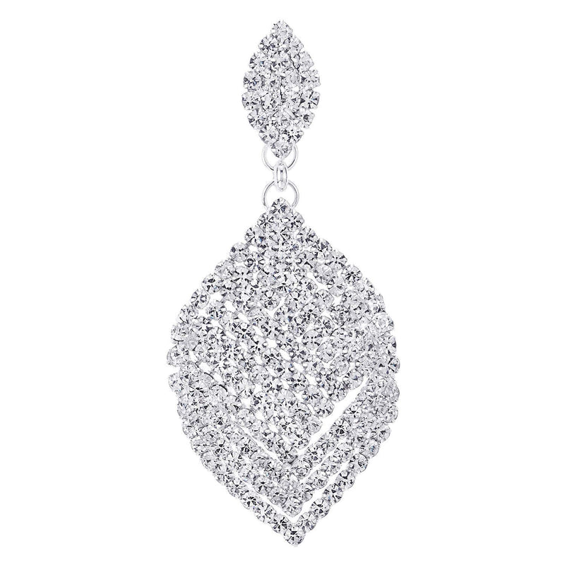 Wedding Party Banquet Rhinestones Cluster Navette Rhombus Leaf Large Dangle Statement Earrings - COOLSTEELANDBEYOND Jewelry