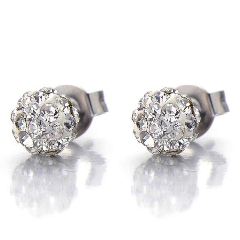 WHITE Cubic Zirconia Stainless Steel Womens Ball Stud Earrings, 2pcs - COOLSTEELANDBEYOND Jewelry