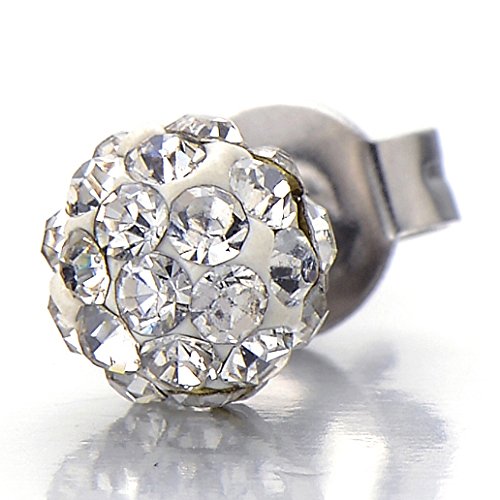 WHITE Cubic Zirconia Stainless Steel Womens Ball Stud Earrings, 2pcs - COOLSTEELANDBEYOND Jewelry