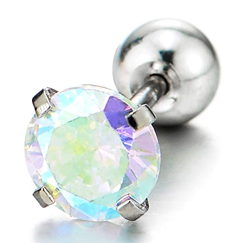 Women 5MM Rainbow Solitaire Cubic Zirconia Stud Earrings, Stainless Steel, Screw Back, 1 Pair - COOLSTEELANDBEYOND Jewelry