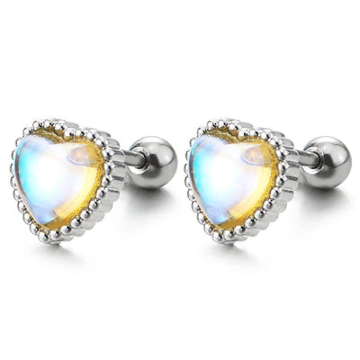 Women 5MM Rainbow Solitaire Gem Stone Dotted Heart Stud Earrings, Stainless Steel, Screw Back 1 Pair - COOLSTEELANDBEYOND Jewelry