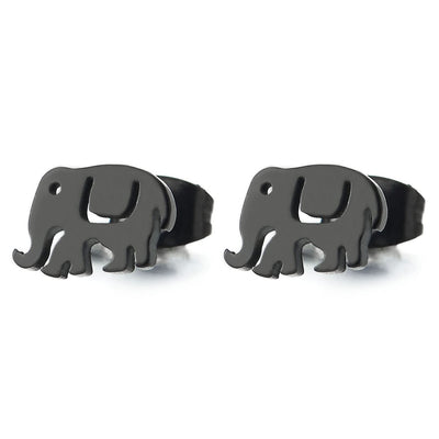 Womens Black Elephant Stud Earrings Stainless Steel, 2 pcs - COOLSTEELANDBEYOND Jewelry