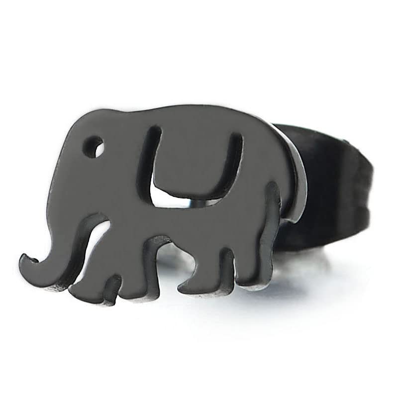 Womens Black Elephant Stud Earrings Stainless Steel, 2 pcs - COOLSTEELANDBEYOND Jewelry