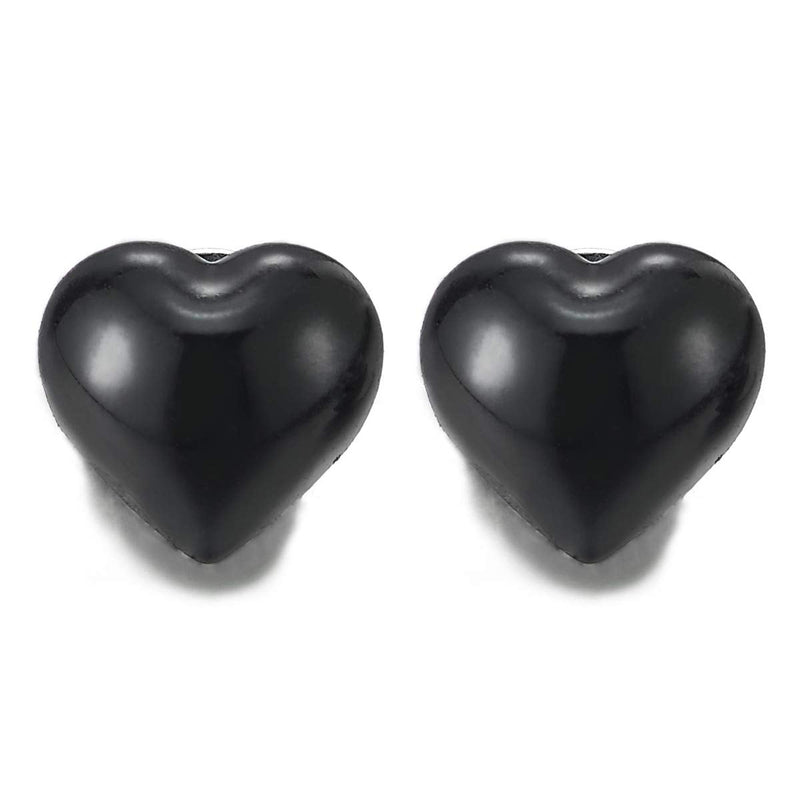 Womens Magnetic Puff Heart Stud Earring, Non-Piercing Clip On Fake Ear, Polished - COOLSTEELANDBEYOND Jewelry