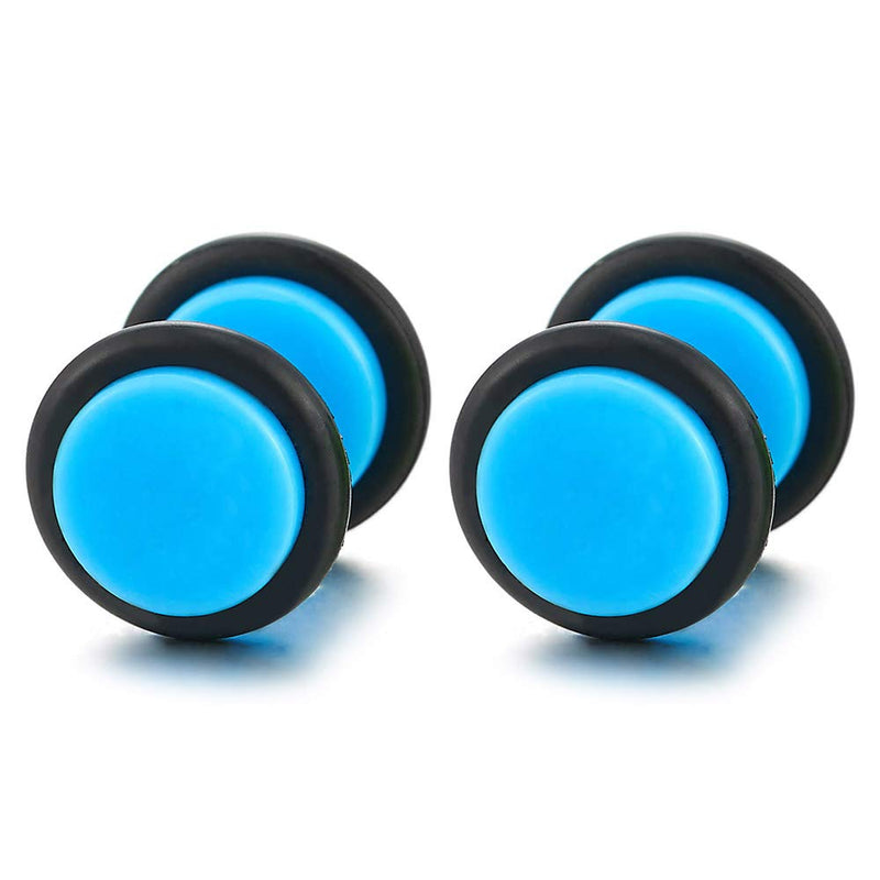 Womens Mens 2pcs 10MM Blue Screw Stud Earrings, Steel Cheater Fake Ear Plugs Gauges Illusion Tunnel - COOLSTEELANDBEYOND Jewelry