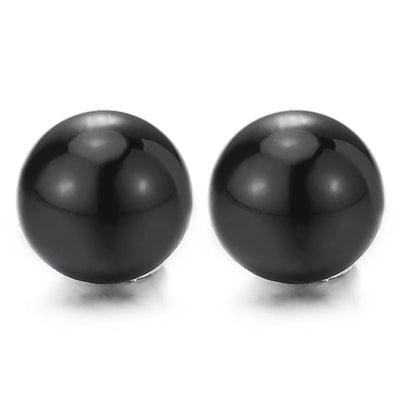 Womens Mens Black Magnetic Half Ball Dome Stud Earrings, Non-Piercing Clip On Fake Ear Mirror Surface - COOLSTEELANDBEYOND Jewelry