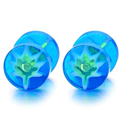 Womens Mens Blue Circle Screw Stud Earrings Green Firework Spark, Steel Cheater Fake Ear Plugs Gauge - coolsteelandbeyond