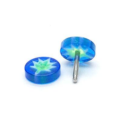 Womens Mens Blue Circle Screw Stud Earrings Green Firework Spark, Steel Cheater Fake Ear Plugs Gauge - coolsteelandbeyond