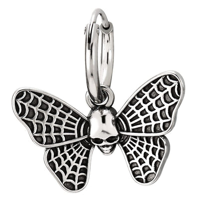 Womens Stainless Steel Circle Huggie Hinged Hoop Earrings with Dangling Butterfly Skull, 2pcs - COOLSTEELANDBEYOND Jewelry
