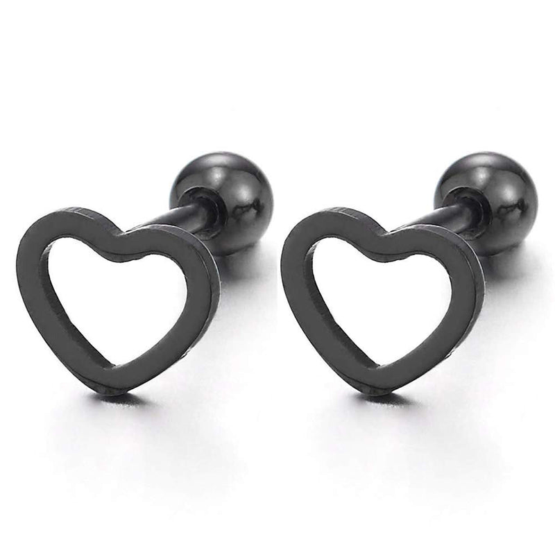 Womens Stainless Steel Flat Open Heart Stud Earrings, Screw Back, 2Pcs - COOLSTEELANDBEYOND Jewelry