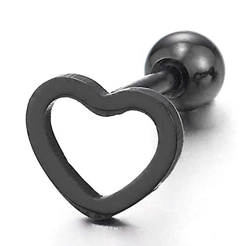 Womens Stainless Steel Flat Open Heart Stud Earrings, Screw Back, 2Pcs - COOLSTEELANDBEYOND Jewelry