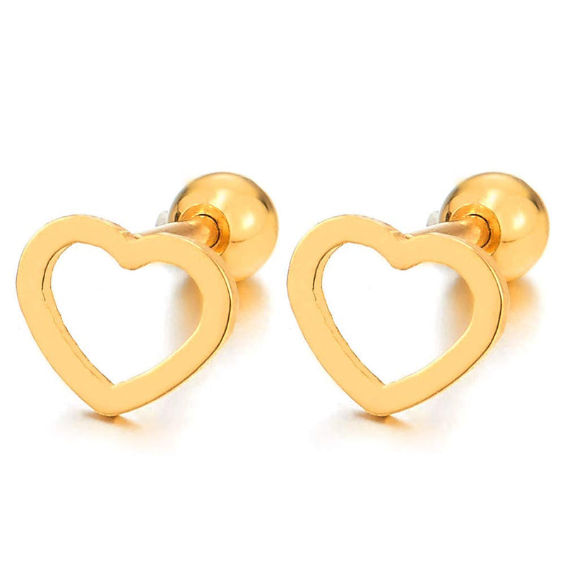 Womens Stainless Steel Flat Open Heart Stud Earrings, Screw Back, 2Pcs - COOLSTEELANDBEYOND Jewelry