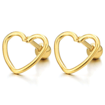 Womens Stainless Steel Gold Color Open Heart Stud Earrings, Screw Back, 2Pcs - COOLSTEELANDBEYOND Jewelry