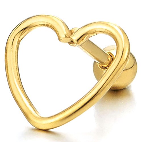 Womens Stainless Steel Gold Color Open Heart Stud Earrings, Screw Back, 2Pcs - COOLSTEELANDBEYOND Jewelry
