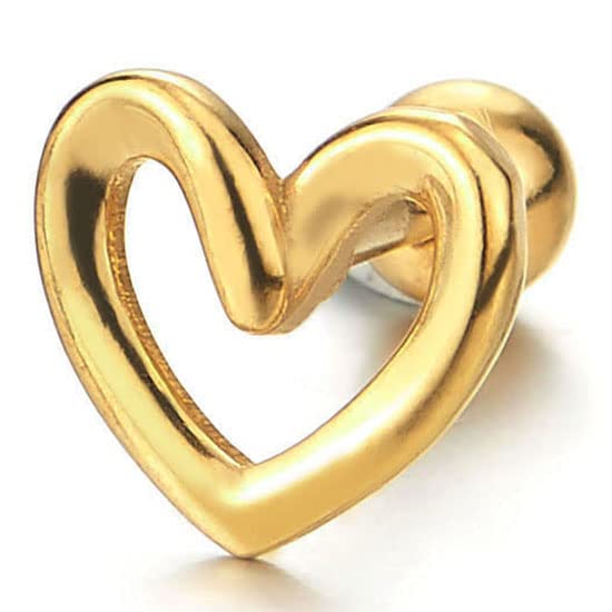 Womens Stainless Steel Gold Color Open Heart Stud Earrings, Screw Back, 2Pcs - COOLSTEELANDBEYOND Jewelry