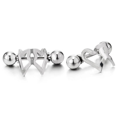 Womens Stainless Steel Open Heart Half Circle Huggie Hinged Hoop Earrings, 2pcs - COOLSTEELANDBEYOND Jewelry